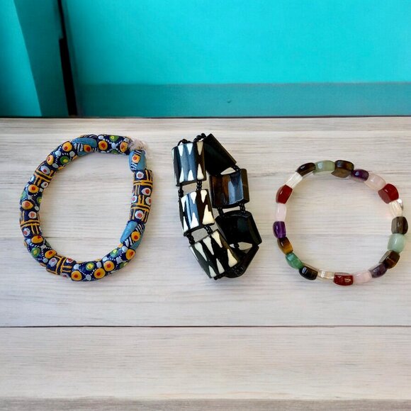 Stretch Bracelets Beads Gemstones Lot of 3 - Picture 10 of 10